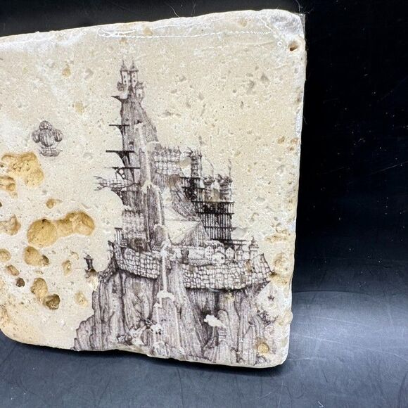 Tile Coaster Travertine Stone Mountain top Fortress Hot air balloon Ships Air - Picture 4 of 5